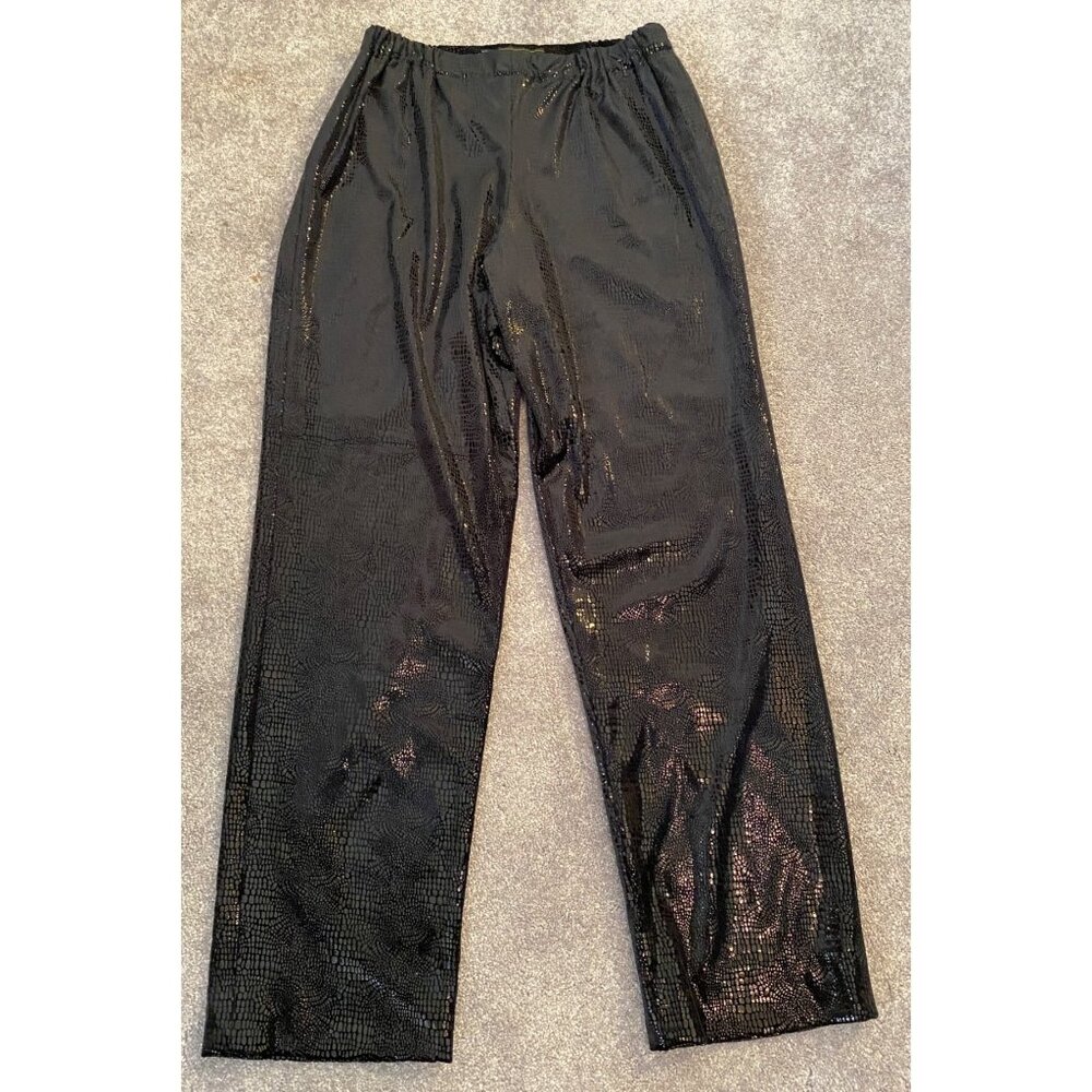 Dormeuil Black Pants Textured Elastic Waist Flat Shiny Snake Pattern Medium